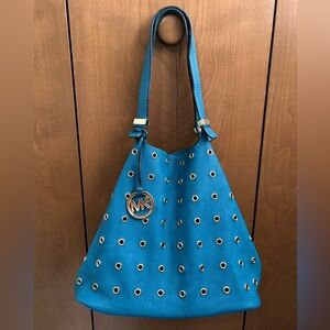 Michael Kors Teal Leather Eyelet Shoulder Bag